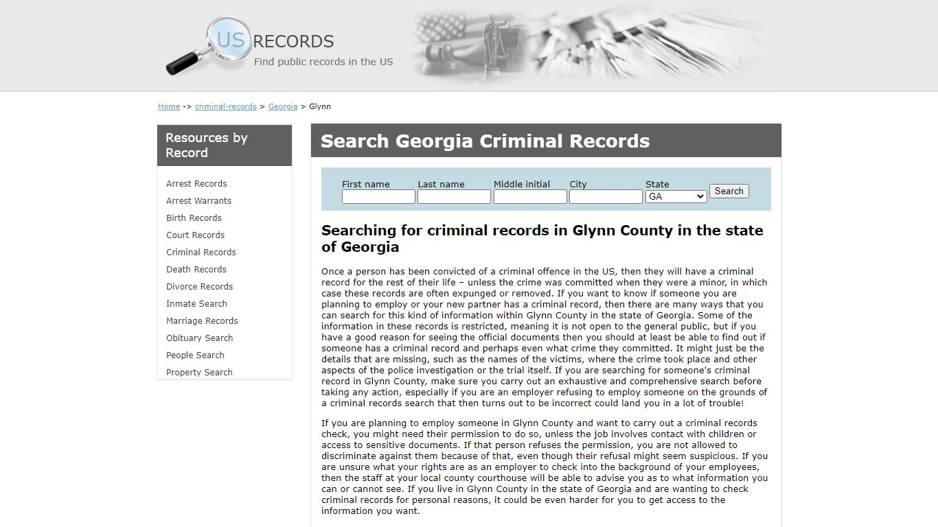 Search Criminal Records Glynn Georgia | US Records